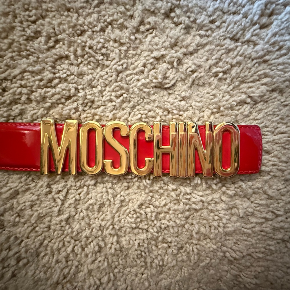 Moschino Red and Gold Belt with Iconic Design